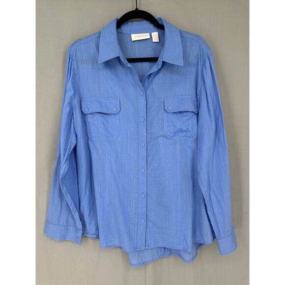 Chicos Top Womens 3 XL Blue Button Cotton Lightweight Capsule Casual - Picture 1 of 8
